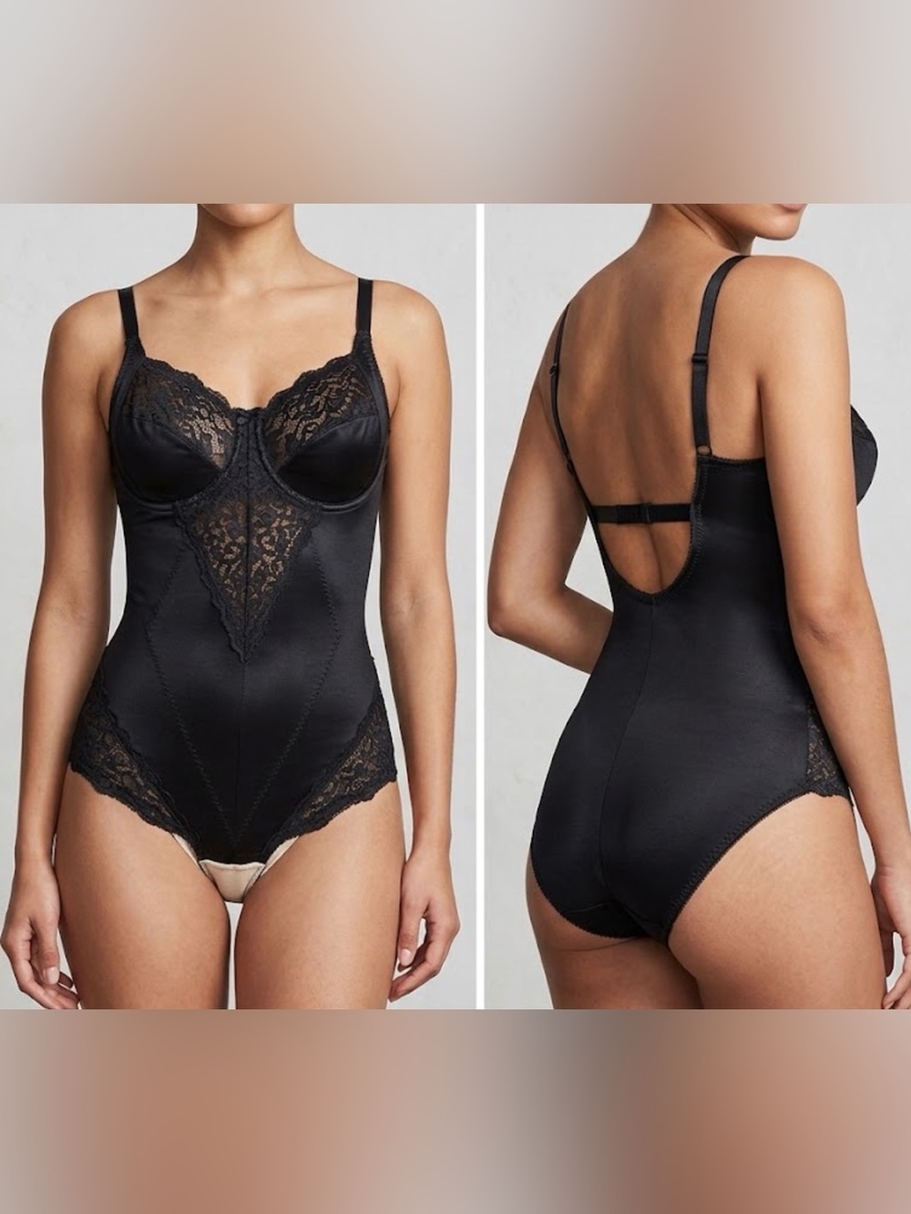 Sears Black Lace-Trim Underwire Bodysuit Shapewear